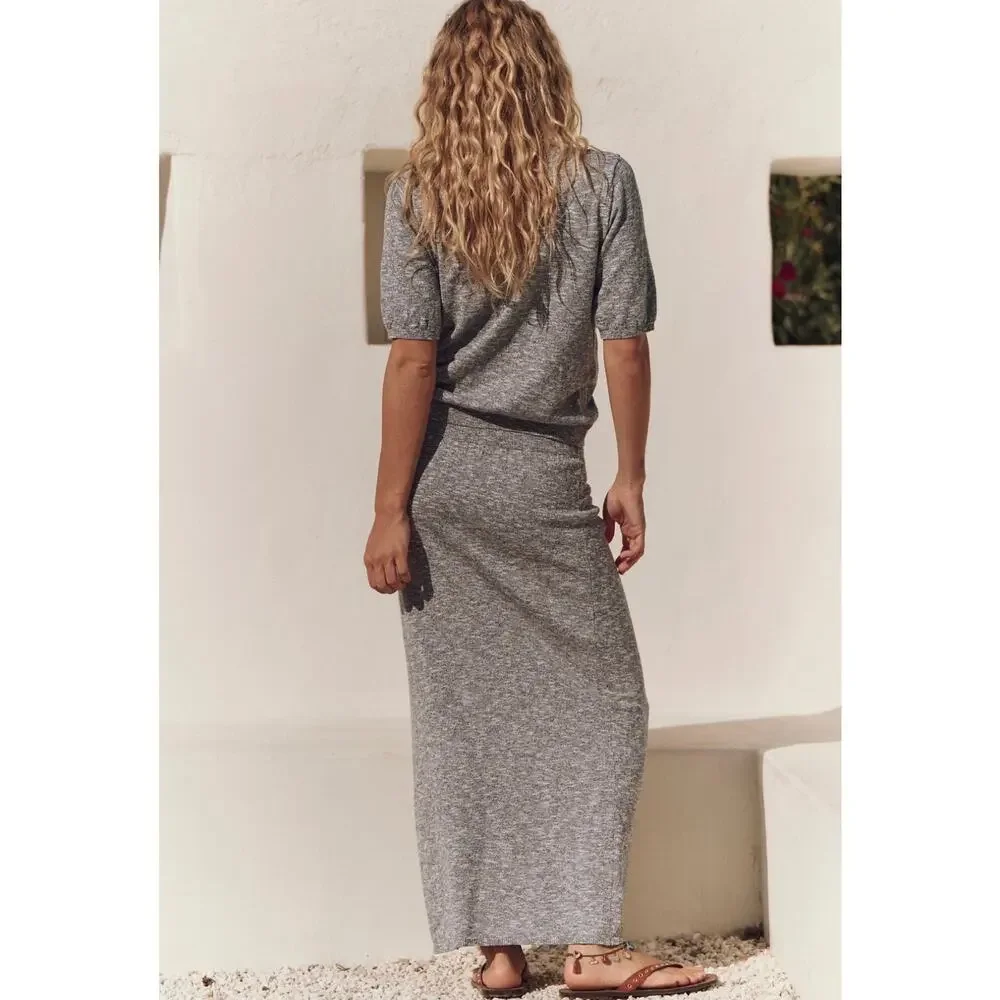 FREE PEOPLE NWT Grey Cotton Linen Combo Isabella Sweater Skirt Set Size Medium